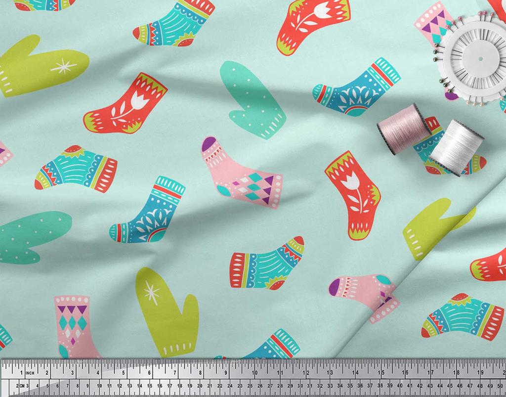 Soimoi Зеленый японский креп-сатин, носки и перчатки, ткань для декора в народном стиле, напечатанная, метр 42 дюйма