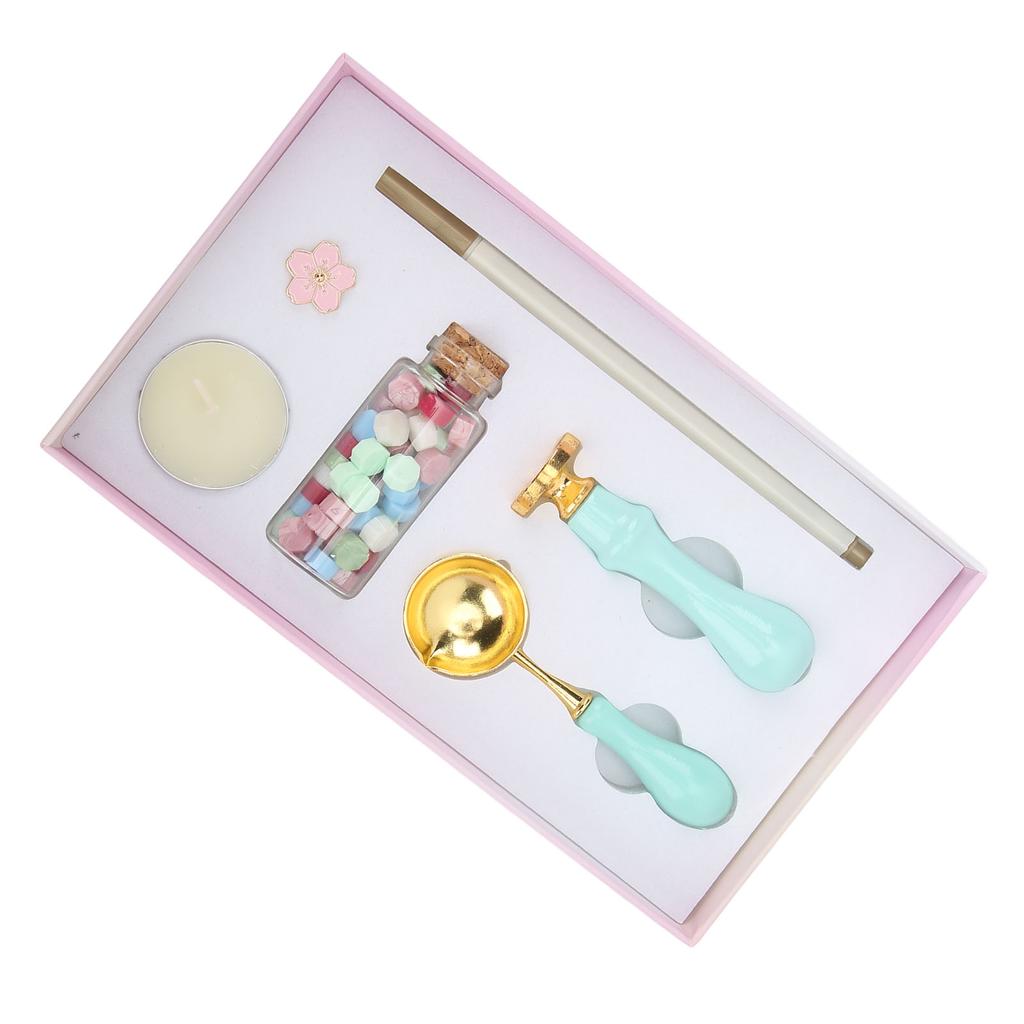 Набор для запечатывания воском Винтажная подарочная коробка с синей ручкой, цветочная брошь в виде цветка вишни, отсоединяется