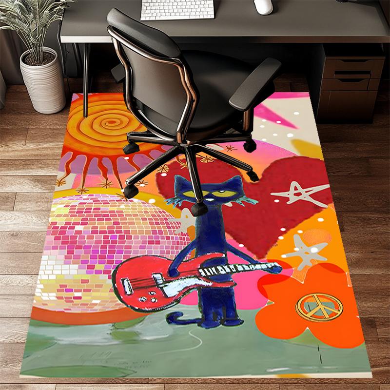 pete the cat Polyester Carpet, Soft Indoor Mat for Office Chair, Living Room, Computer Desk - Decorative Home Office Rug Design