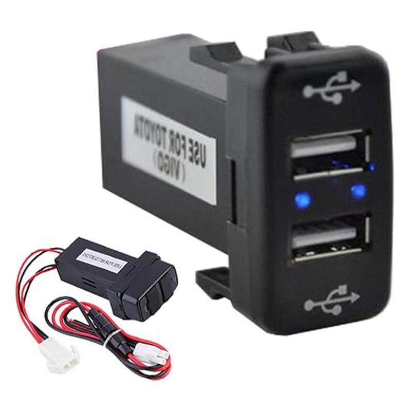 Toyota Dual USB Car Charger with Wiring & Blue Light (3.1A, 32x20mm)