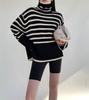 Женский вязаный свитер с высоким воротником - Ретро полосатый дизайн, свободный крой, осень/зима 2023, корейский стиль.