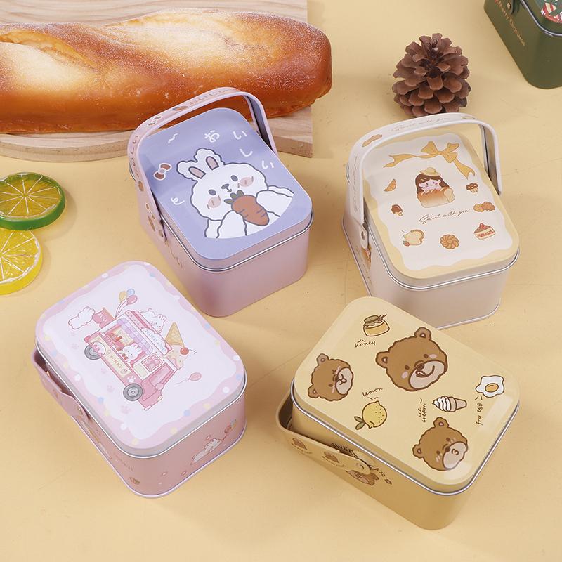 Рождественская жестяная коробка для печенья, подарочная упаковка, банка для конфет, контейнеры для хранения мультфильмов, сладкие праздничные принадлежности с ручкой