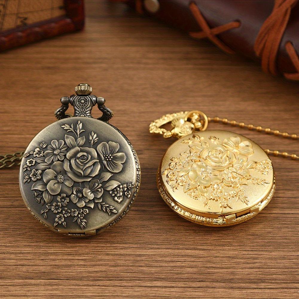 2pcs/set, Women's Pocket Watches, Vintage Classic Flower Women Pocket Watches with Chain Necklace with Box, The Perfect Gift for Lady.