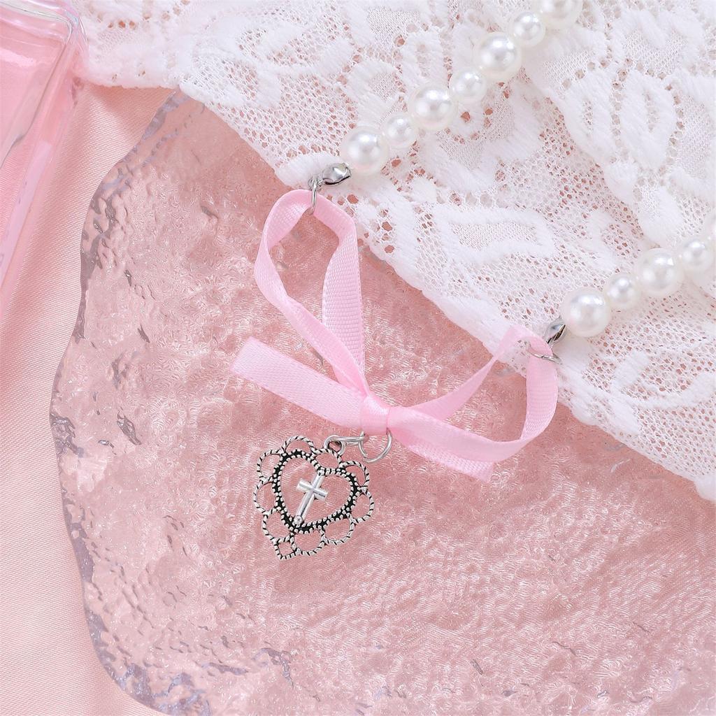 Elegant Heart Bowknot Pearl Pendant Necklace for Women Sweet Versatile Choker Charm Necklaces Fashion Jewelry Gift