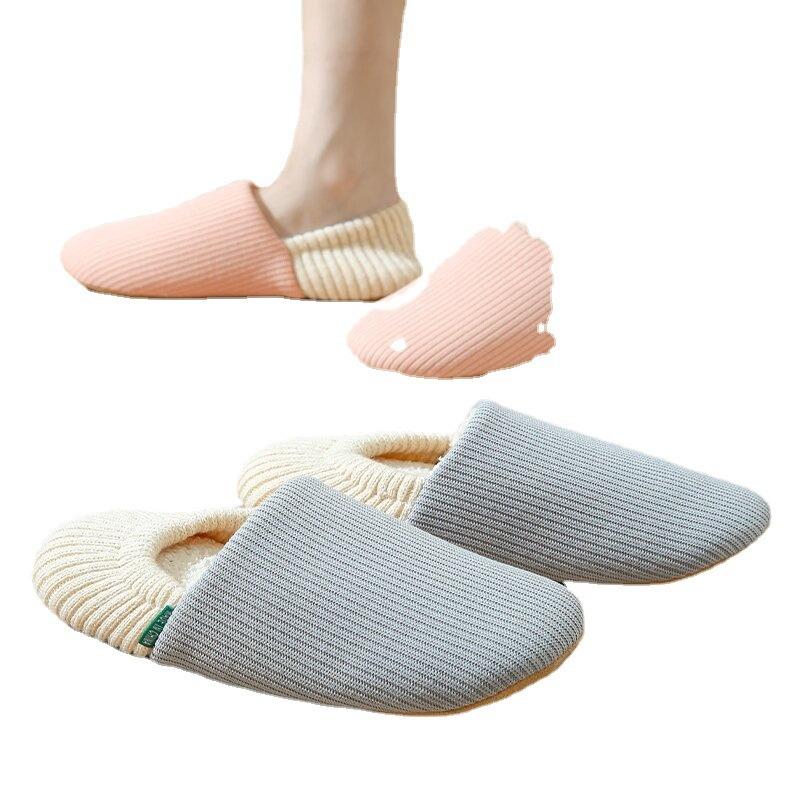 Осень и зима домашние в помещении в японском стиле мужские и женские флисовые термо-мешок и мягкая подошва бесшумные напольные хлопковые тапочки