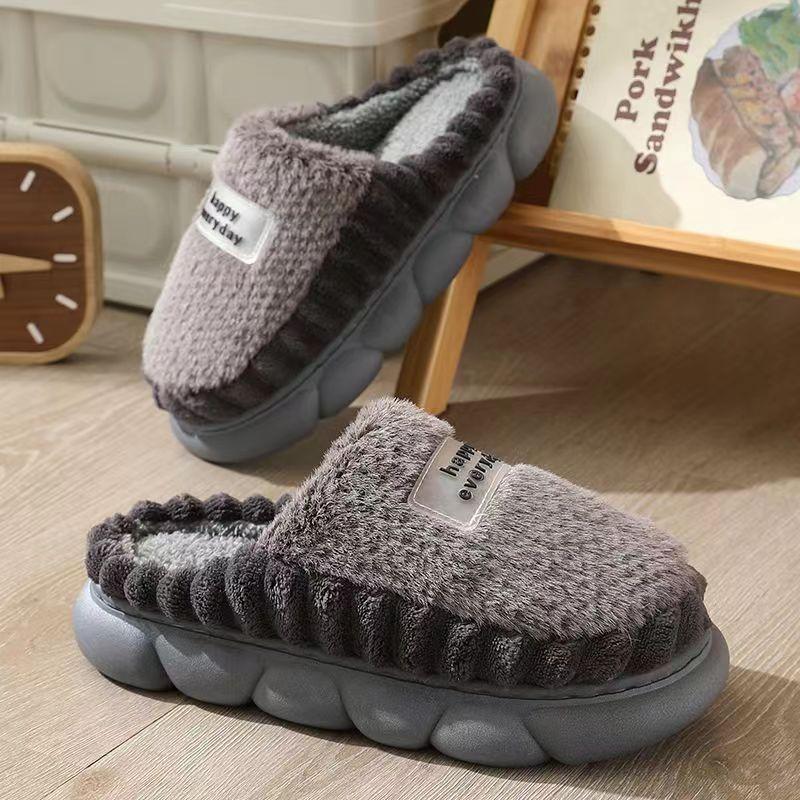 Зимние мужские тапочки, теплые домашние тапочки из хлопка, для дома, на толстой подошве, нескользящие, плюшевые, теплые, пушистые, меховые, мужские домашние тапочки, размер плюс 46-47