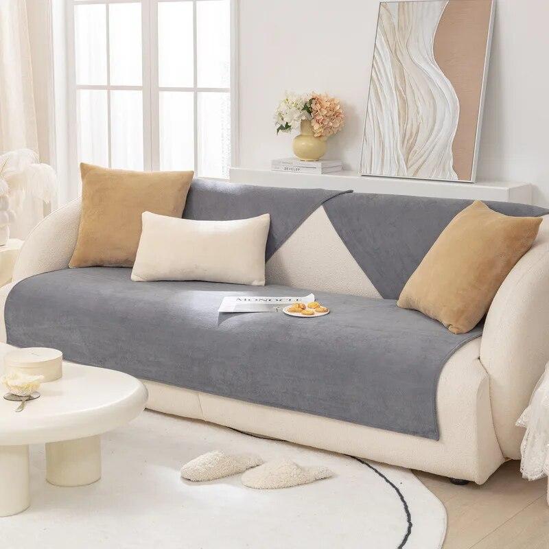 Мягкий стеганый плюшевый бархатный секционный чехол для дивана, толстый нескользящий диван-полотенце, однотонный короткий плюшевый чехол для дивана для гостиной
