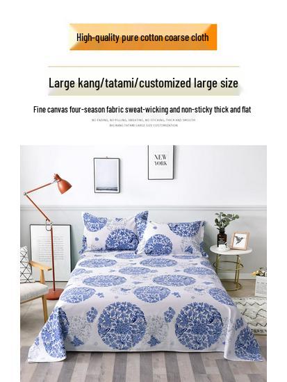 Blue and White Porcelain Canvas Bed Sheet - Single, Four Seasons