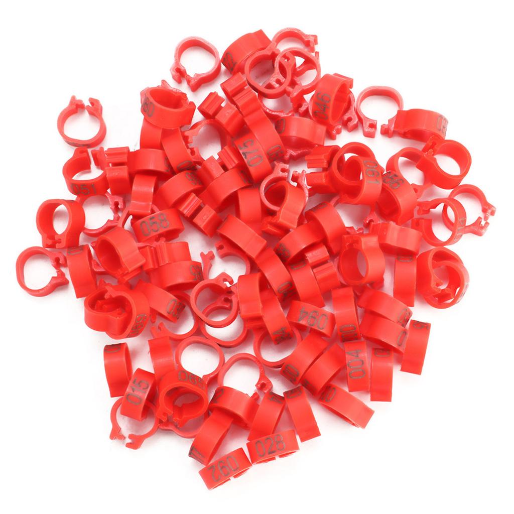100PCS/Bag 8MM 001-100 Numbered Plastic Letter Pigeon Bird Leg Bands Rings(red)