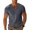 Men's Henry Collar T-shirt Short Sleeve Solid Color Summer Tee Shirt Cotton Blend Casual Top for Daily Wear Beach Travel