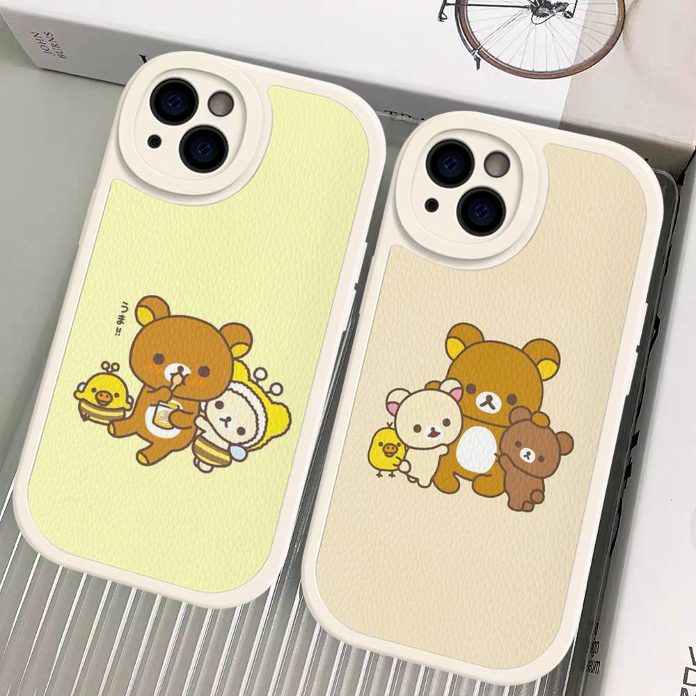 Мультяшный чехол для телефона с мишкой Рилаккума для iPhone 16 15 14 13 12 11 Pro Max Plus Ударопрочный кожаный чехол