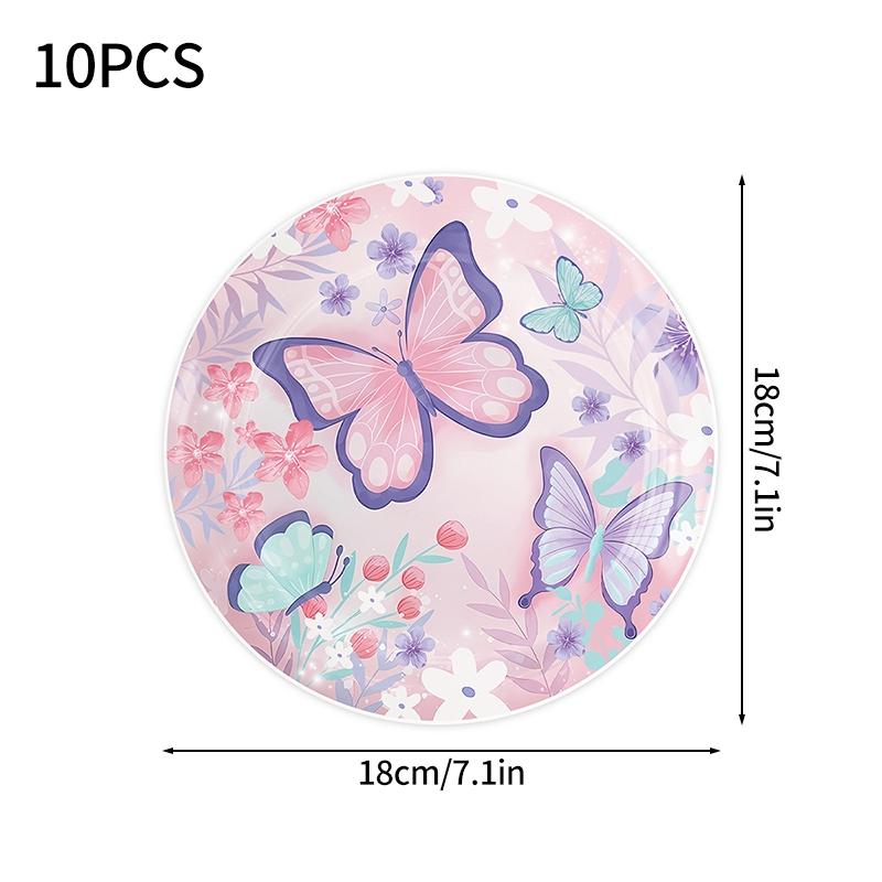 Pink Butterfly Disposable Tableware Paper Plates Cups Happy Birthday Banner Tablecloth Baby Shower Wedding Party Supplies