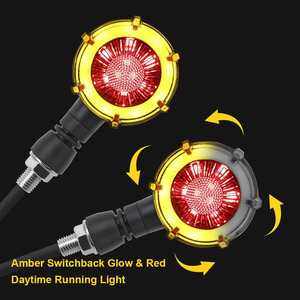 Motorcycle LED Turn Signal Lamp Sequential Flowing Flash Indicator Lights 12V 10mm Retro Dual-color Rotate LED Turn Signal Light