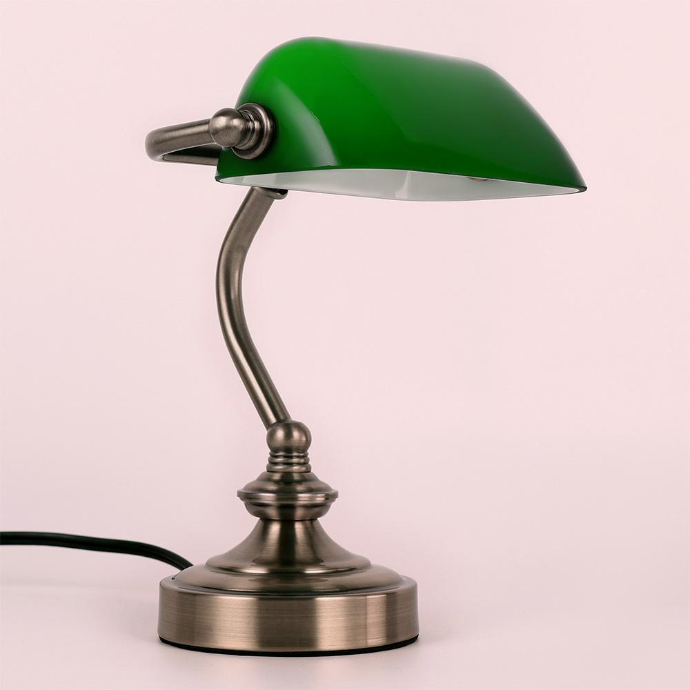 Ретро G9 Мини-зеленый стеклянный абажур Настольная лампа Классический банкир Прикроватная тумбочка для офиса Библиотека Гостиная Ресторан Кафе Настольный светильник