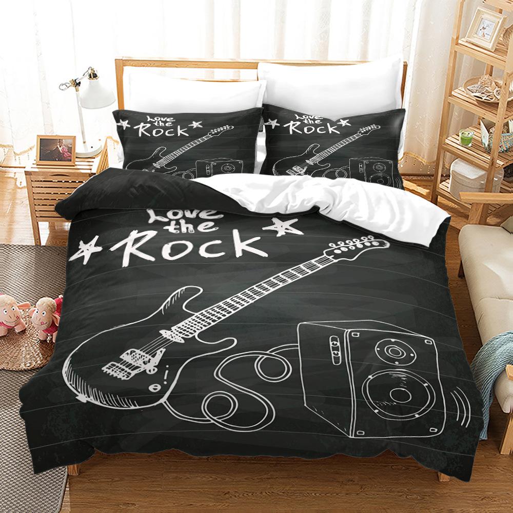 Music Guitar Bedding Set with Pillowcase 3pcs Black King Queen Twin Duvet Cover Double Size for Kids Boys Girls Birthday Gifts