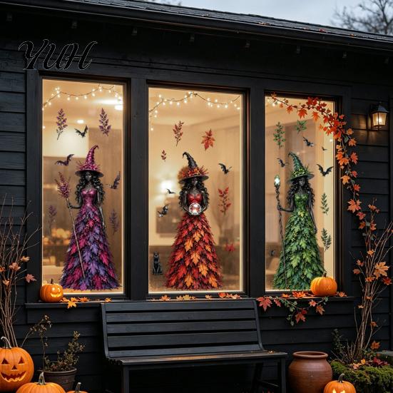 Party Atmosphere Supplies Halloween Witch/Ghost Window Clings, Removable Static Glass Stickers, Waterproof PVC Decals, Spooky Home Decor Decorative