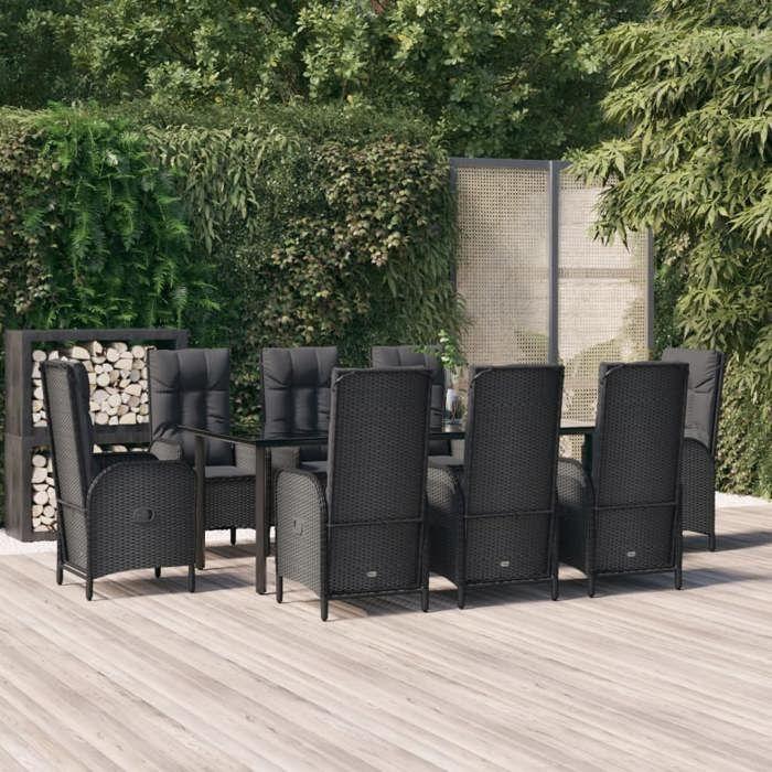 VidaXL 9pcs Garden Dining Set and Cushions Black Wicker, Dining Set, Dining Set 3185194
