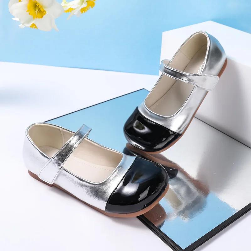 Новые туфли принцессы из кожи для девочек, пэчворк, элегантные детские балетки для выступлений, модные детские туфли для вечеринок, на липучке