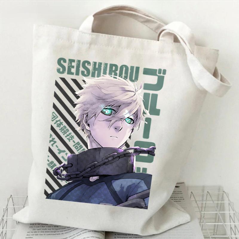 Сумки на плечо в стиле аниме для женщин, синяя сумка-тоут с принтом замка, многоразовые сумки для покупок, холщовые сумки