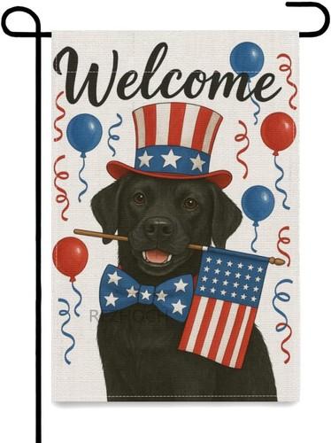 4th of July Patriotic Garden ag Welcome Funny Black Labrador, 12x18 Inch XXQ