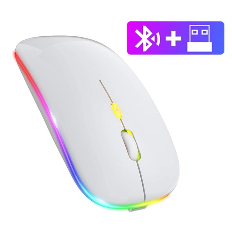 2.4G Wireless Bluetooth 5.0 Mouse RGB LED Lights Silence Smart Sleep Mouse for Laptop Computer Gaming Mouse Optical Mouse USB Rechargeable