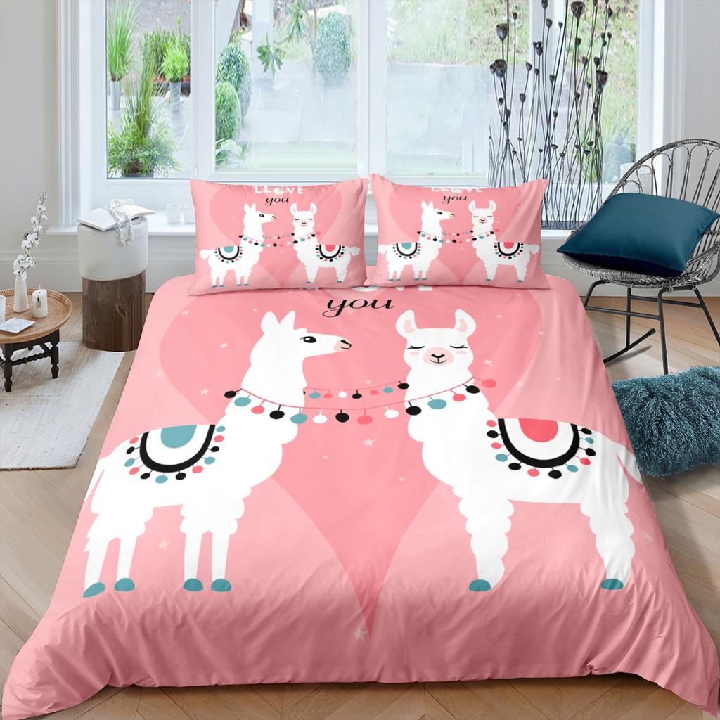 Пододеяльник из альпаки размера King Queen Kawaii Farm Animals комплект постельного белья для детей с рисунком ламы из альпаки 2/3 шт. полиэстеровый пододеяльник