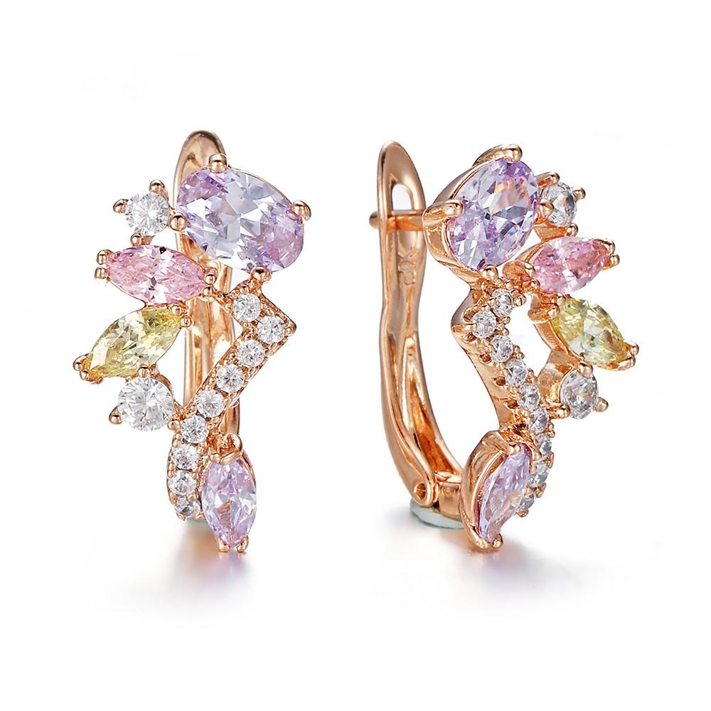 1 Pair Rose Gold Color Multicolor Birthstone Dangle Earrings Marquise Cut Red Purple Olive Green Stone Ear Drop Flower Leaf Earrings Delicate Jewelry