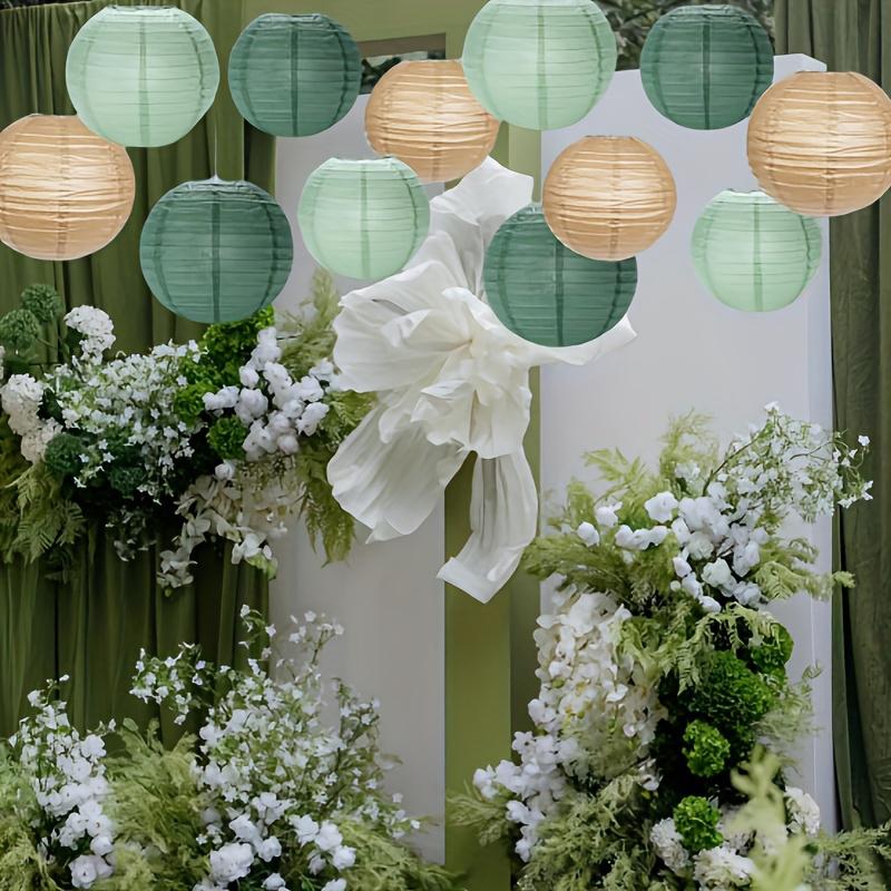 6/12/15PC Round Hanging Decorations Elegant Paper Lanterns Rustic Parties Paper Lantern Set Ivory & Golden
