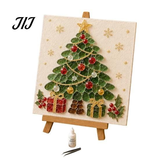 Decorative Glass Pieces for Crafts DIY Sea Mosaic Art Kit, Christmas Seaglass Artwork Craft Set Kit Beginner Adults, Santa Snowman Tree Handmade