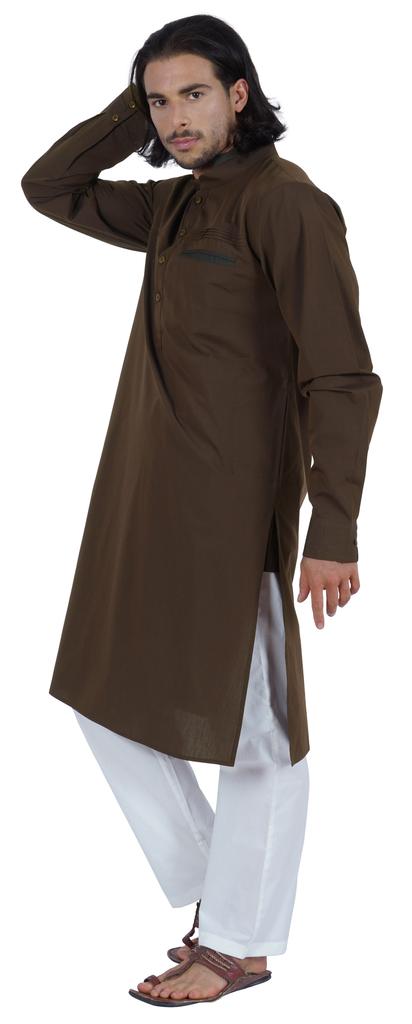 Atasi Мужская длинная однотонная кофта Henley с длинным рукавом и воротником-стойкой, этническая длинная