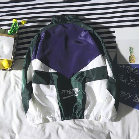 Мужская куртка с цветными блоками в стиле хип-хоп на молнии, осеннее пальто с отложным воротником и буквами, ветровка, уличная одежда