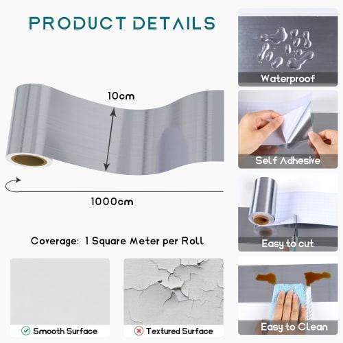 VEELIKE Stainless Steel Masking Tape, Metallic Tape with a Lustrous Silver Lustre, Aluminum Look Remake Sheet, Wide 10cm x 10m, Mini Size, Wallpaper S