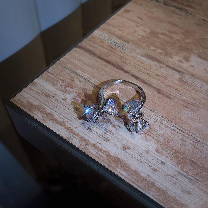 ANENJERY Открытое кольцо с блестящим циркониевым бантом для женщин, изысканные корейские модные аксессуары