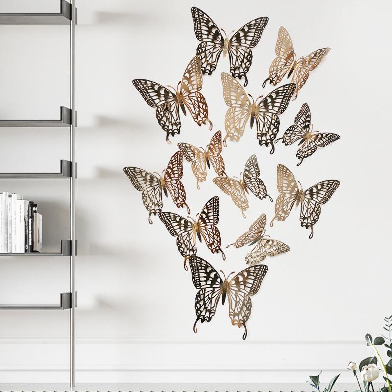 12 Pieces 3D Hollow Butterfly Wall Sticker Bedroom Living Room Home Decoration Paper Butterfly