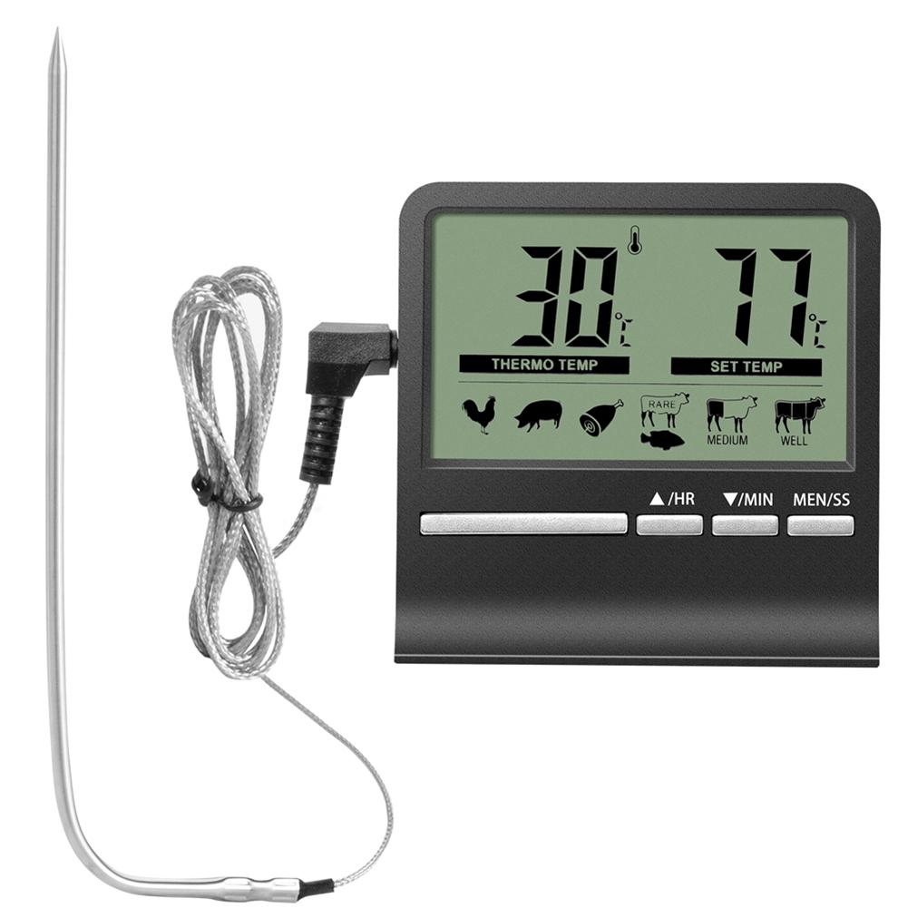 Electronic LCD Digital Food Thermometer BBQ Meat Probe Thermometer with Timer Alarm Function Kitchen Cooking Temperature Tester