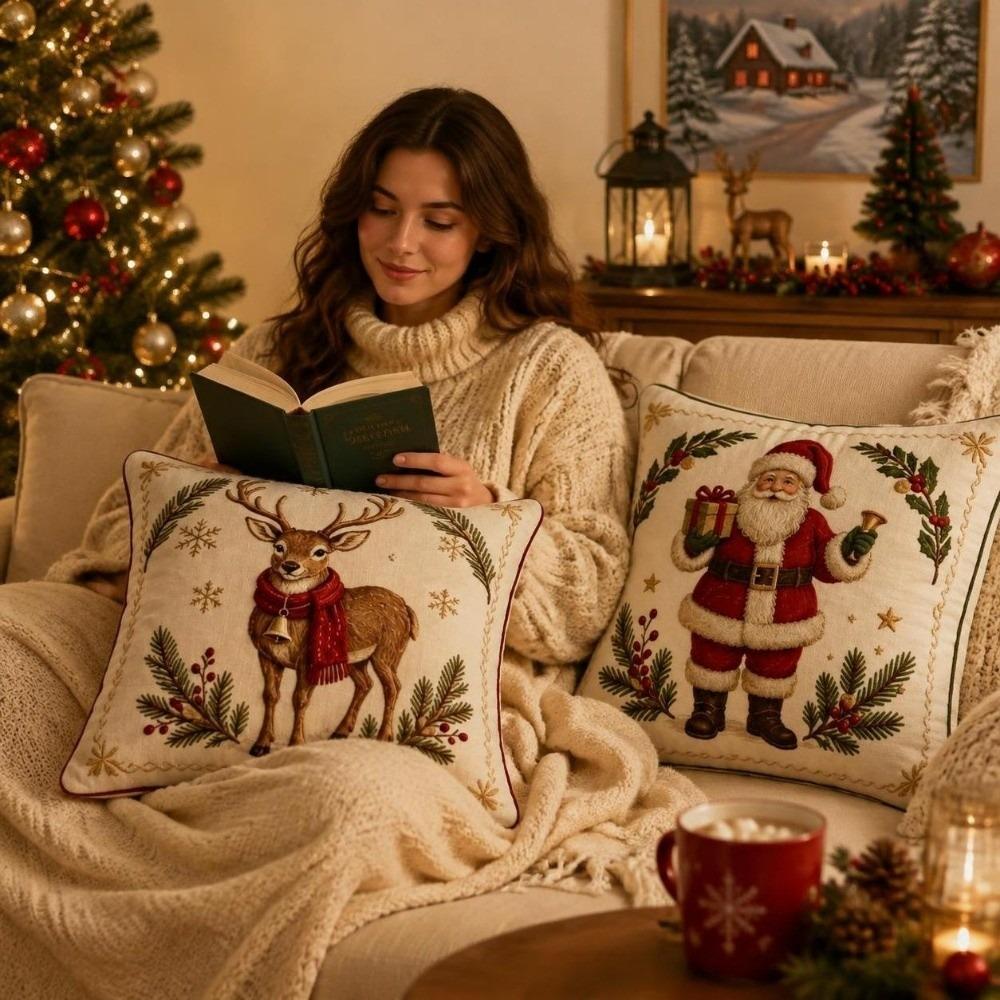 Reindeer Throw Cushion Case 2D Printed Xmas Pillowslip Gifts Christmas Pillow Covers Sofa Decor