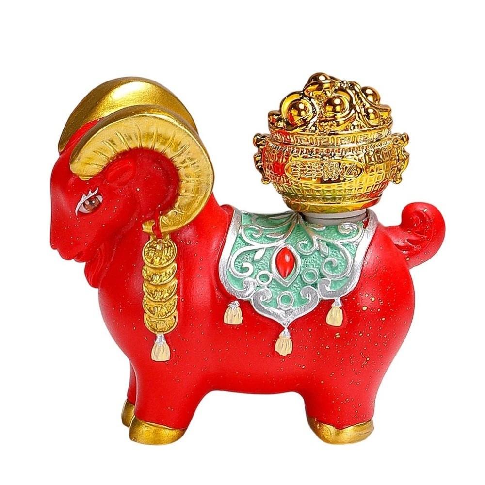 Cute Zodiac Goat Figurine Rotatable Fortune Bag Car Dashboard Ornament Home Decor