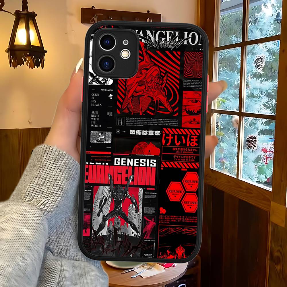 Чехол для телефона с аниме E-Evangelions для iPhone 11 12 13 14 15 16 Pro Plus X XS MAX Матовый бампер Ударопрочный чехол