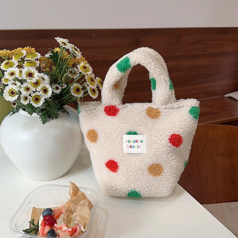 Winter fashion plush women's bags, new cute polka dot handbags, commuting handbags to work
