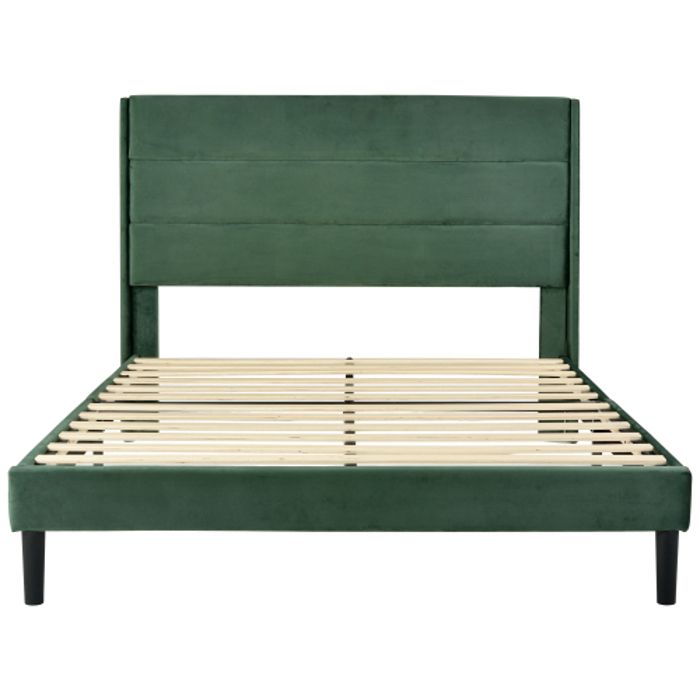 Lit double rembourré 140x200 cm - MUVOE - Vert foncé - Tête de lit design - Sommier à lattes inclus - 2 places