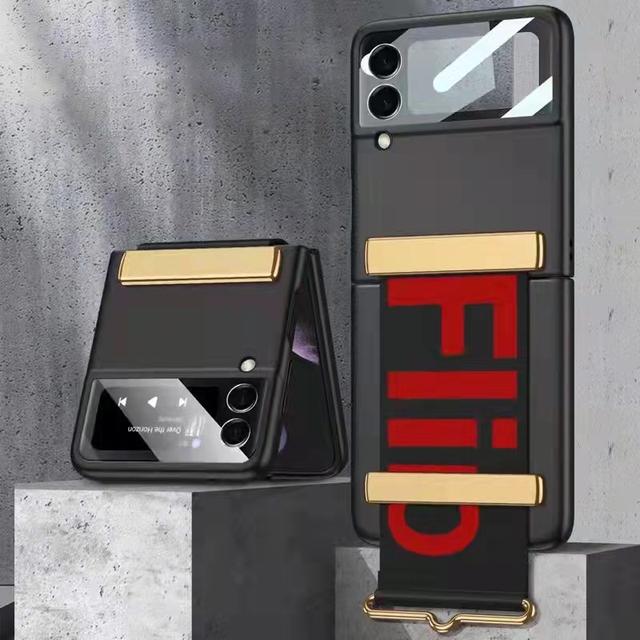 Защитный стеклянный чехол для объектива камеры с ремешком для Samsung Galaxy Z Flip 4 3 5g, чехол-браслет, пластиковая задняя крышка для ПК, Z Flip4 Capa