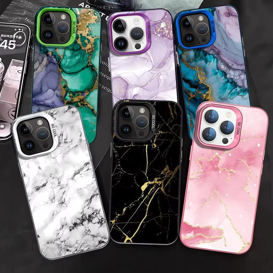 Роскошный Чехол для Телефона с Мраморным Цветовым Рисунком Для iPhone 16 15 14 13 12 11 Pro Max 7 8 Plus XR XS Max Ударопрочный Силиконовый Матовый Чехол