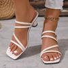 Fashion Big Square Toe Mule Sandals Women 2025 Summer Fashion High Heel Slip On Dress Shoes Woman Black Straps Gladiator Sandalias Mujer