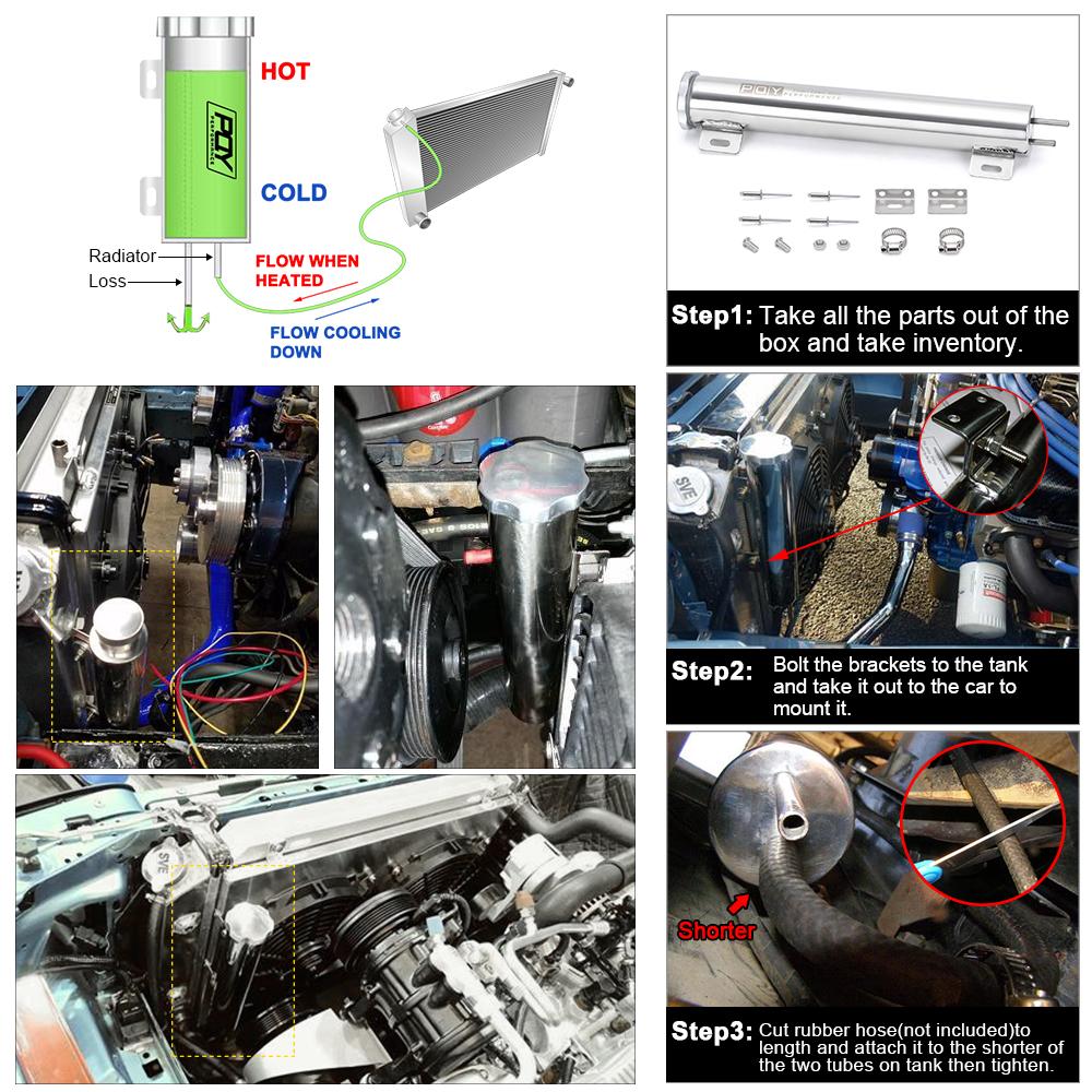 2 x 13 дюймов из нержавеющей стали, переливной резервуар для бутылки с баком, банка для модификации автомобиля, охлаждение радиатора