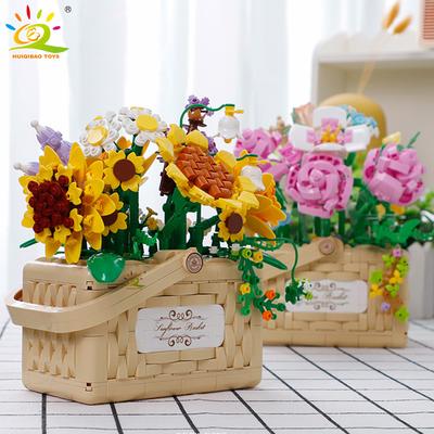 Цветок Роза Подсолнух в горшке Мини-строительные блоки 3D модель букета MOC Micro Bricks Детские строительные игрушки друг