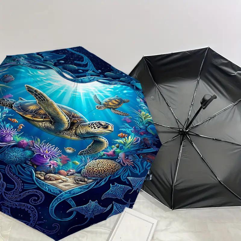 1PC Sea Turtles Ocean Visuals Umbrella-8-Rib Reinforced Portable Folding Travel Suitable for All Seasons Outdoor Daily Use Is an Ideal Choice -K0361