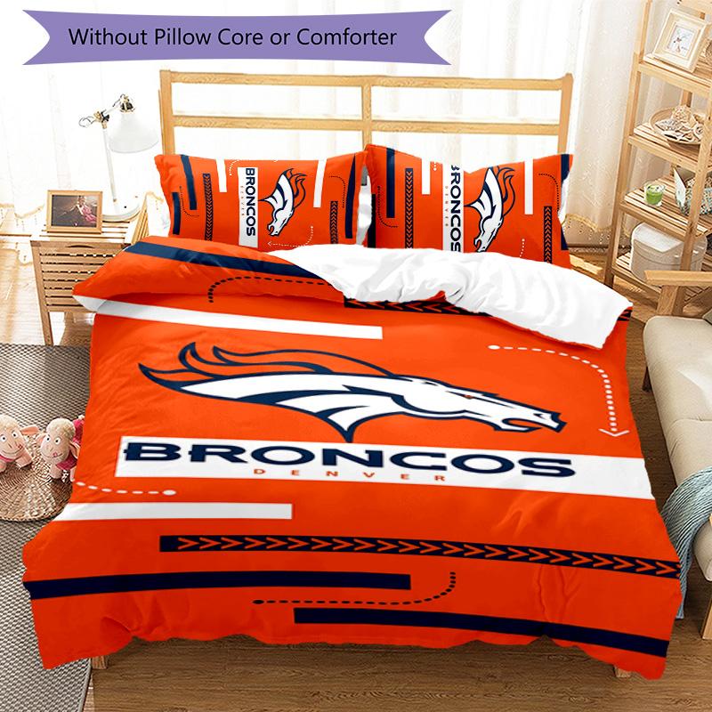 3pcs Denver Broncos LOGO pattern bedding set duvet cover set includes duvet cover &pillowcases, perfect all season bedroom decoration & gift