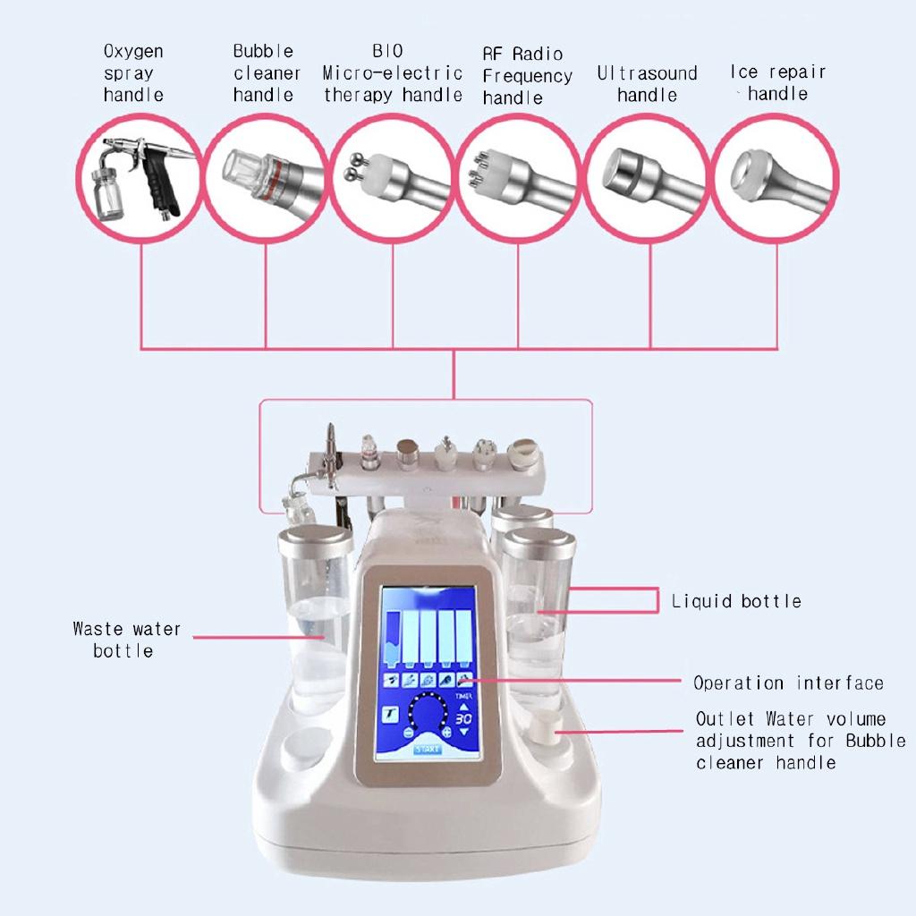 26W AC110V-220V 50HZ-60HZ Hydra Dermabrasion Aqua Peel Clean Facial Skin Care BIO Light RF Face Beauty Machine 6 In 1