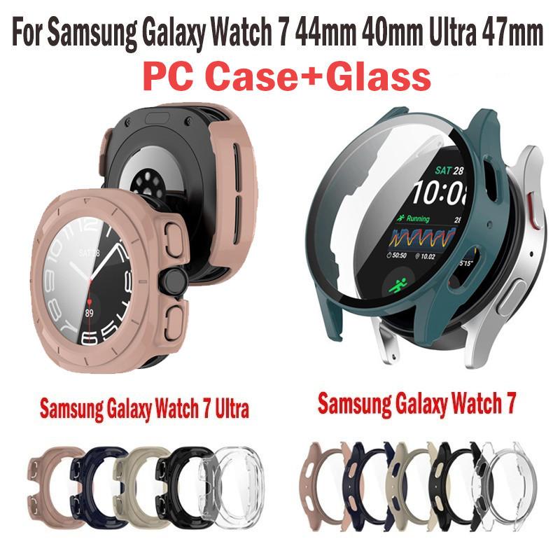 PC Case+Glass for Samsung Galaxy Watch 7 44mm 40mm Ultra 47mm Accessories Protective Case With Screen Protector Shell Cover