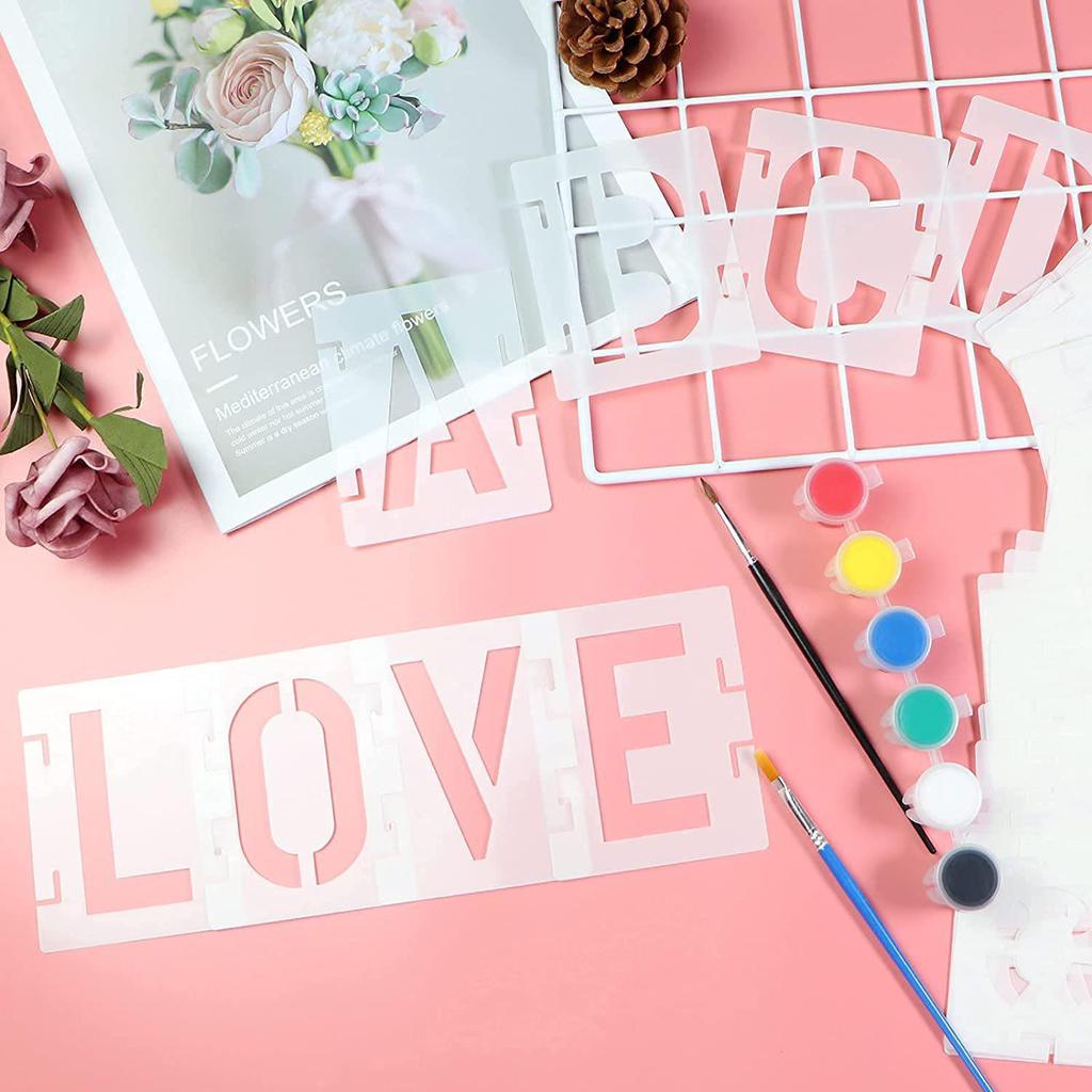 42-Piece Interlocking Letter, Number & Symbol Stencil Set for DIY Painting